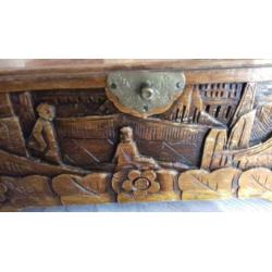 A very nice Hand Carved ( Japanese? ) Wooden Box 15 x 25 cm