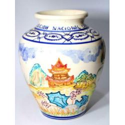 Prachtige Grote Spaanse Majolica Chinoiserie Vaas Pagode