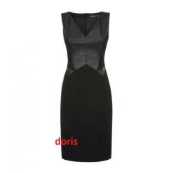 zwart Jurk met leren panel Karen millen maat 10/38 oksel tot