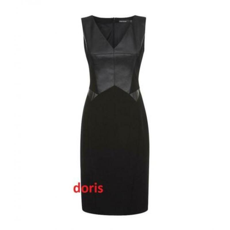 zwart Jurk met leren panel Karen millen maat 10/38 oksel tot