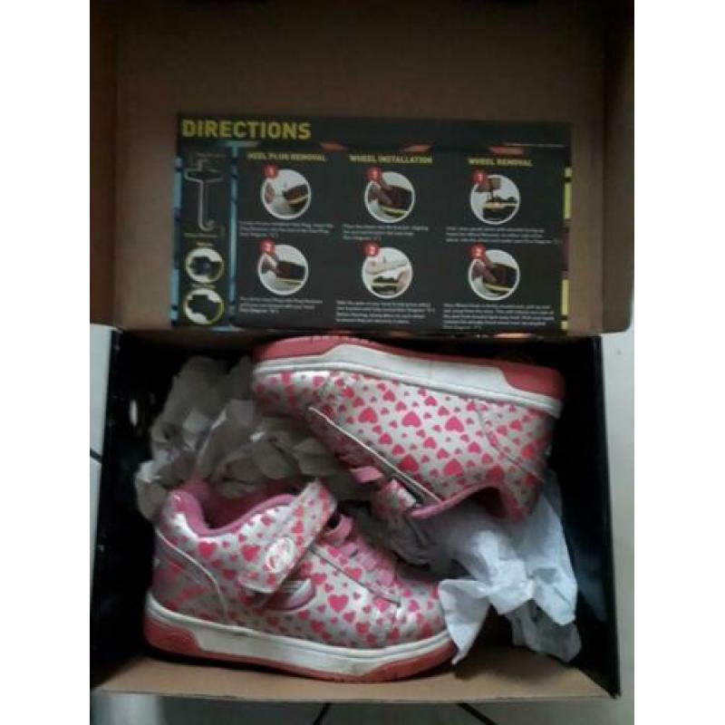 Originele Heelys X2 zilver met roze hartjes