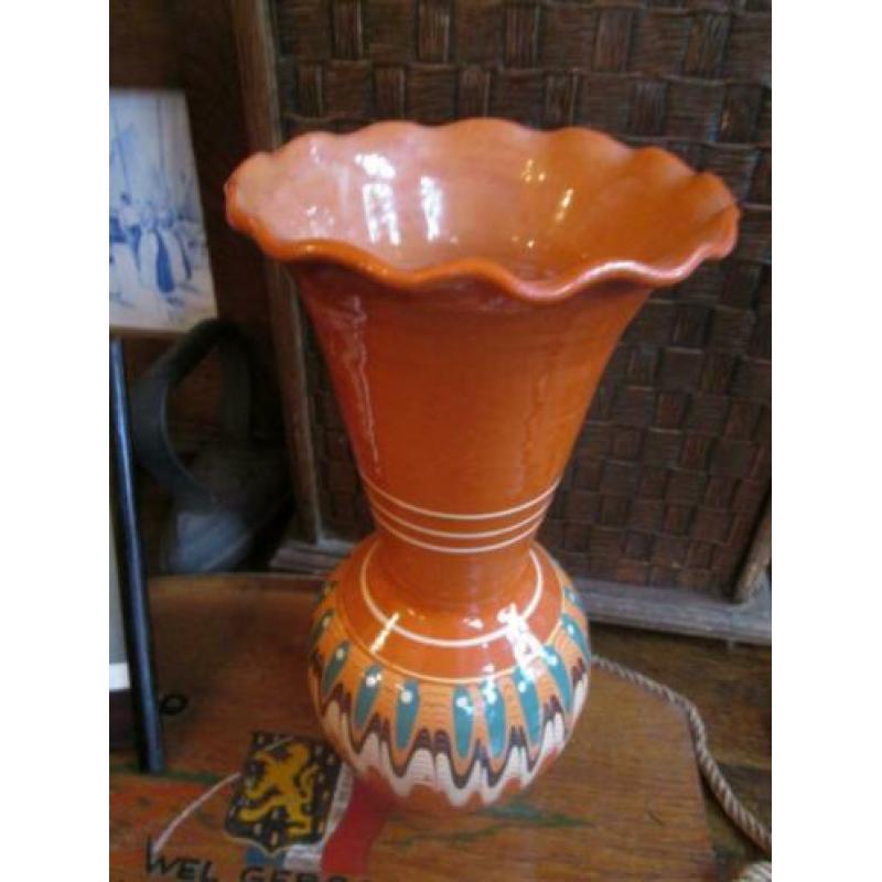 Retro Vintage Terra Cotta Vaas met Decoratie 23,5 cm