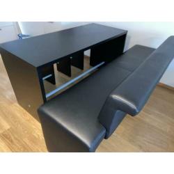 Complete bartafel set: tafel, bank, krukken - met zwart leer