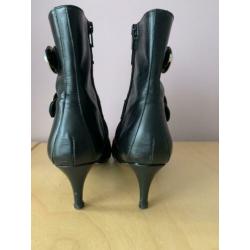 Kurt Geiger buckle black leather kitten heel ankle boots