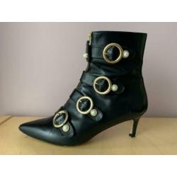 Kurt Geiger buckle black leather kitten heel ankle boots