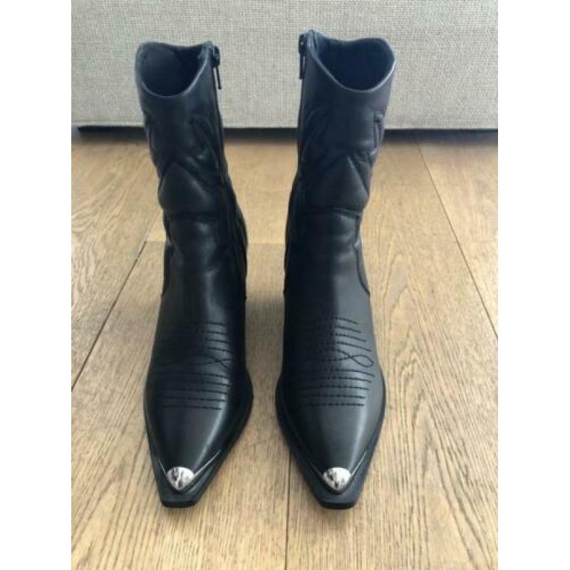 Zwarte leren cowboyboots maat 38 van Asos