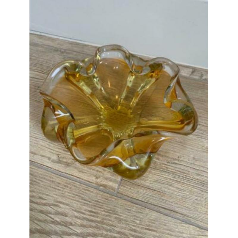 Murano kristalglas amber kleur schaal