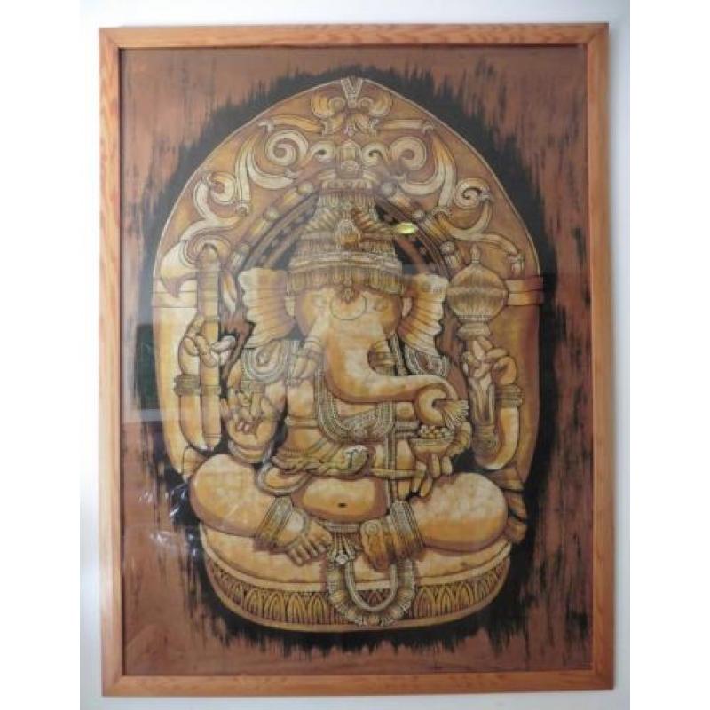 Batikdoek van Ganesh in schilderijlijst met glas