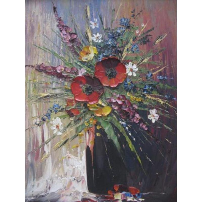 Schilderij op doek door BH. Verhoep ?? bloemen dik bovenop d