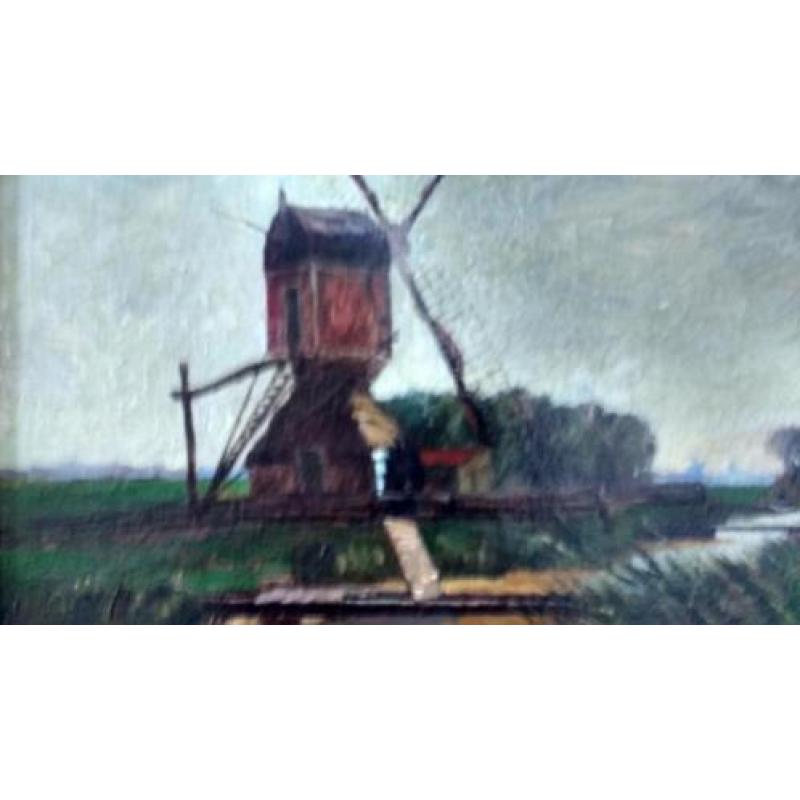 schilderij van Victor Bauffe, molen bij Loosdrecht