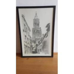 Orig. Tekening Eusebiuskerk Arnhem vanuit de trompetsteeg