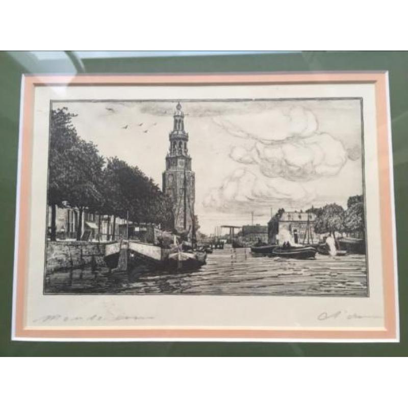 Montelbaanstoren Amsterdam | tekening | houten lijst | 37x30