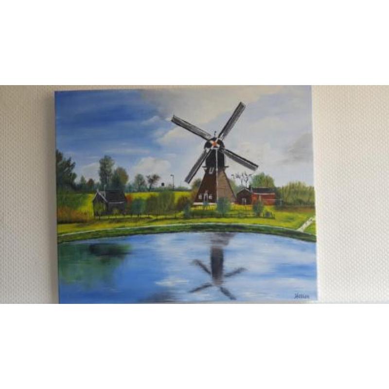 Schilderijen met Olieverf en Acryl en Kleurpotloden 9 stuk