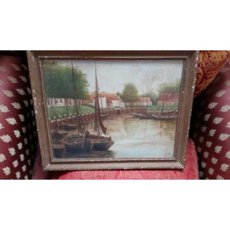 Oud schilderij 1946 gesigneerd JT vintage