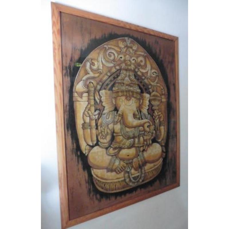 Batikdoek van Ganesh in schilderijlijst met glas