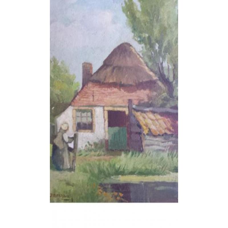 G. Diefenbach boerin bij boerderij schilderij