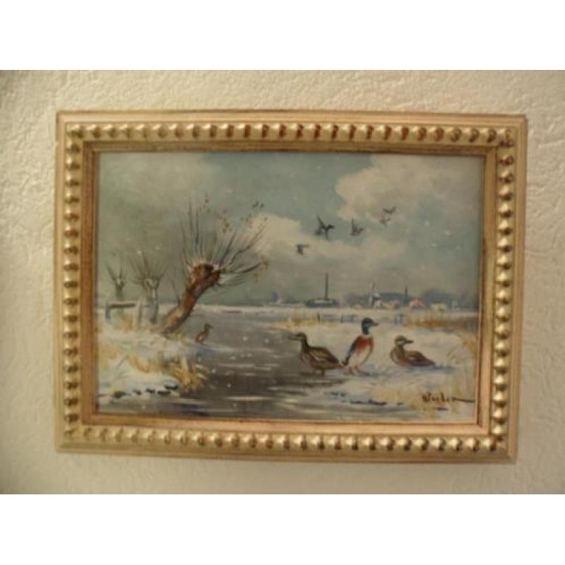 Henk Poeder- Winterlandschap met eenden