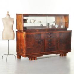 Antieke kasten / Art deco buffet met vitrinekast met schu...