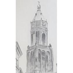 Orig. Tekening Eusebiuskerk Arnhem vanuit de trompetsteeg