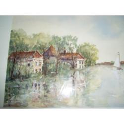 Mooie Aquarel Gezicht op de Vecht, van Huib W.BIJL