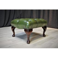 Original Chesterfield voetenbank, echt leer, groen als nieuw